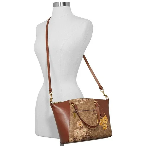 Coach Prairie Floral Signature Satchel / Tan Rust Leather Crossbody Bag NWOT - Picture 3 of 16